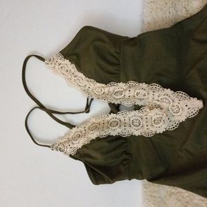 CUP SHE Green Crochet Padded Swimsuit Women's M Removeable Pads